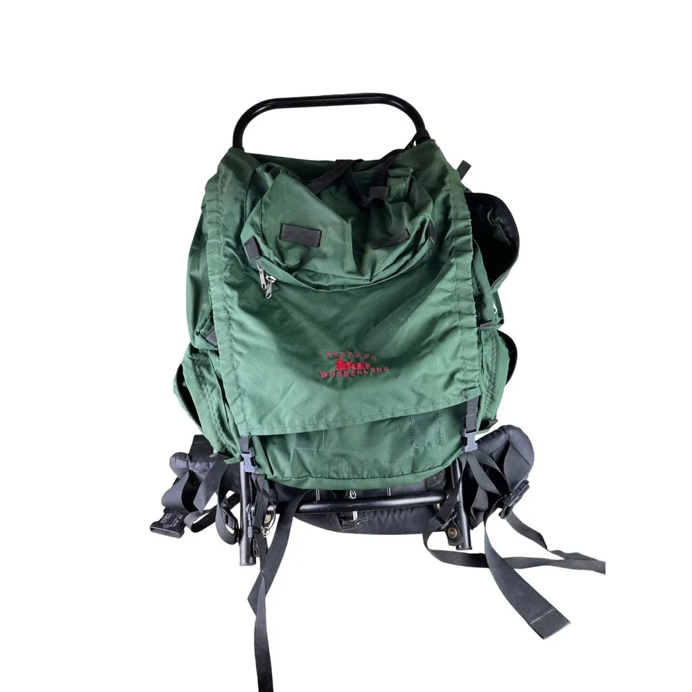 Vintage Trekker Wonderland External Frame Hiking Backpack Green Camping Rucksack